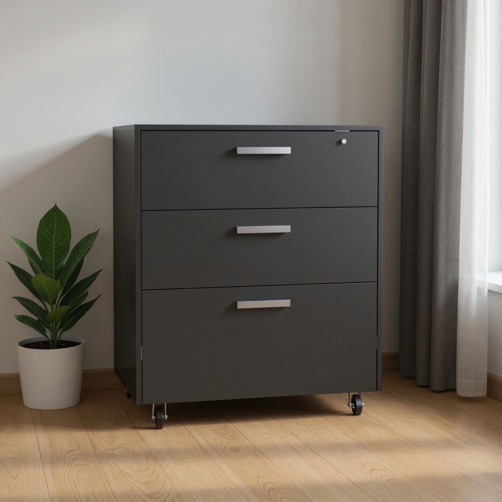 35" Black Wood Three Drawers Filing Cabinet — view 7