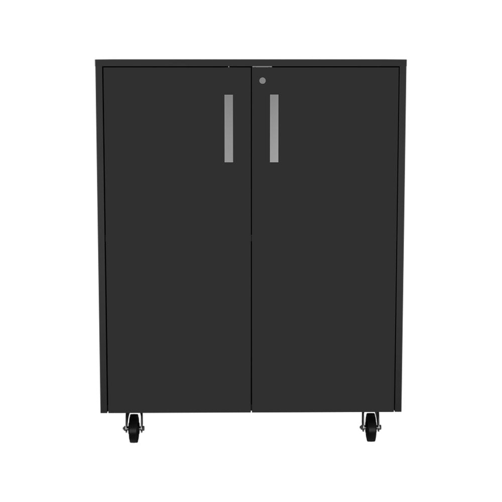 35" Black Wood Rolling Storage Cabinet With Two Doors HomeRoots