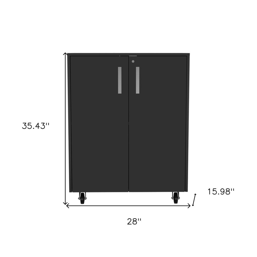 35" Black Wood Rolling Storage Cabinet With Two Doors HomeRoots