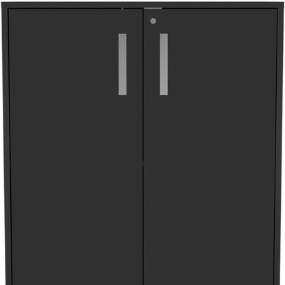 35" Black Wood Rolling Storage Cabinet With Two Doors HomeRoots