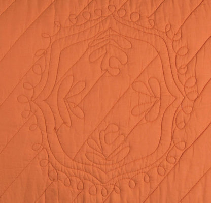 86" X 70" Orange Floral Cotton Quilt