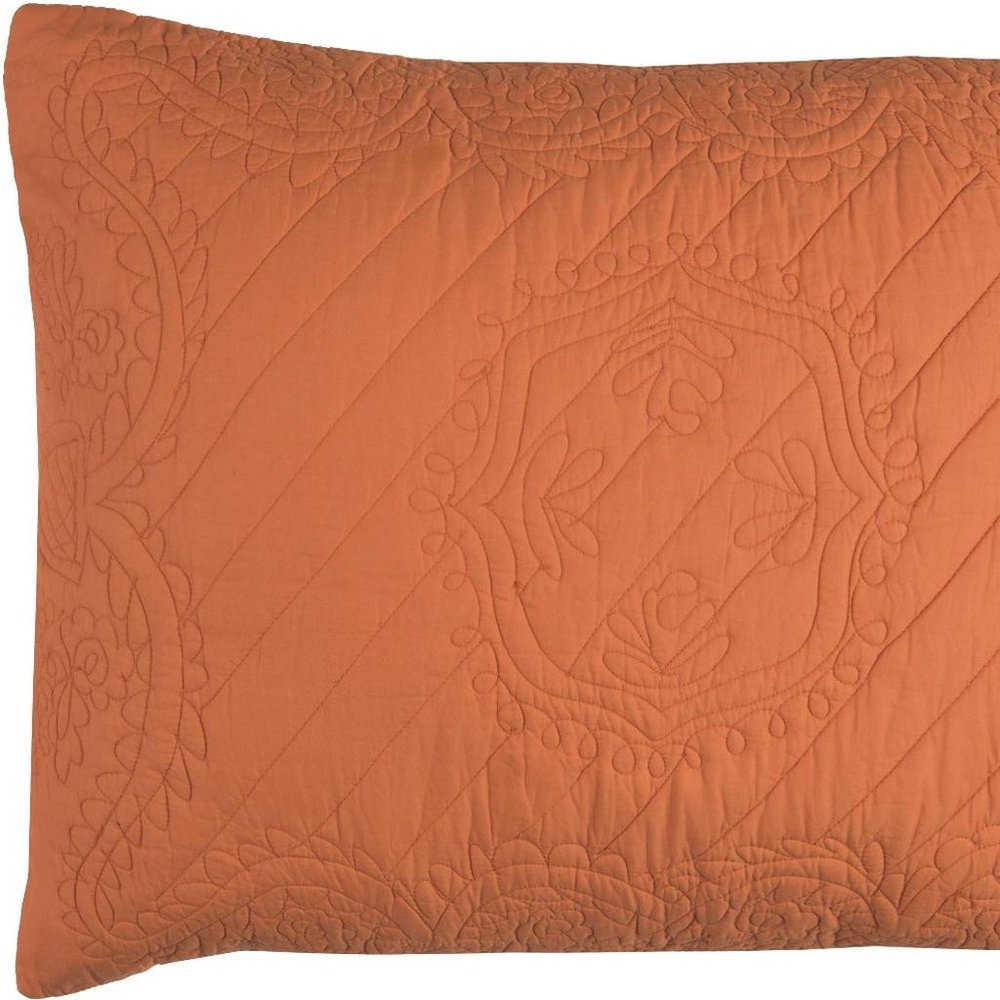 86" X 70" Orange Floral Cotton Quilt — view 4