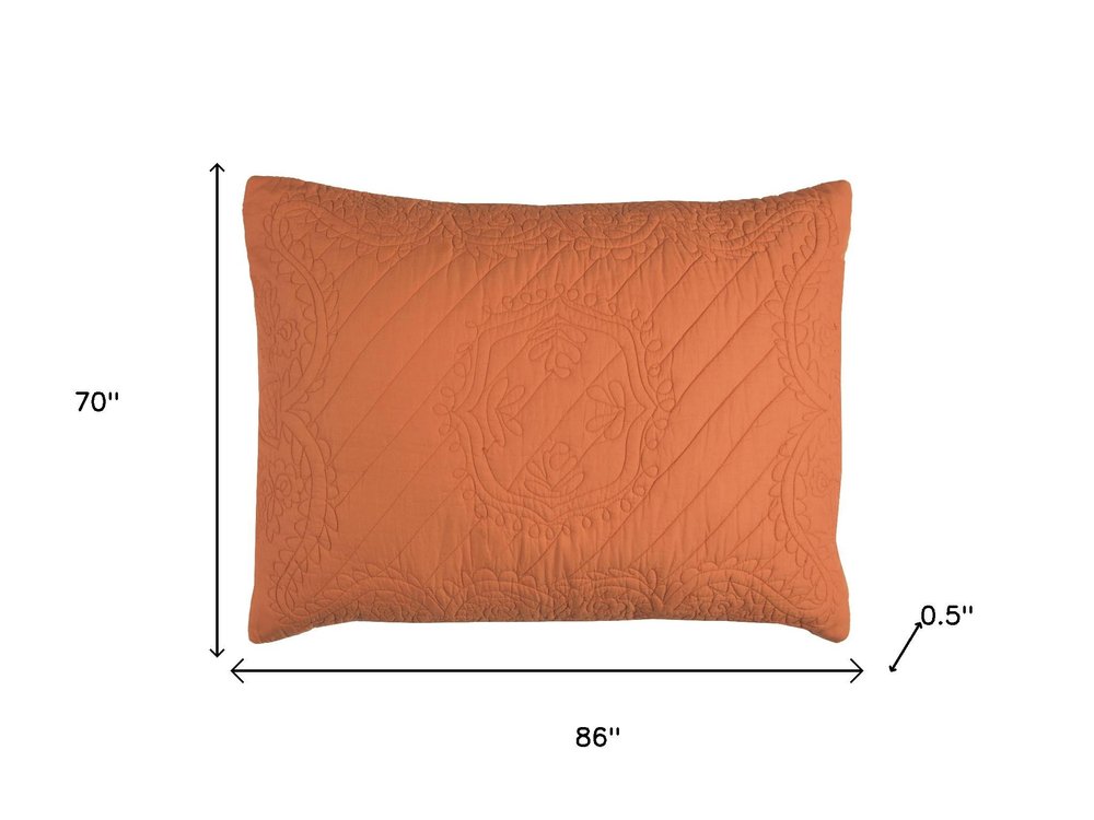 86" X 70" Orange Floral Cotton Quilt — view 6