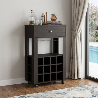 Black Rolling Bar Cart With Wine Storage HomeRoots