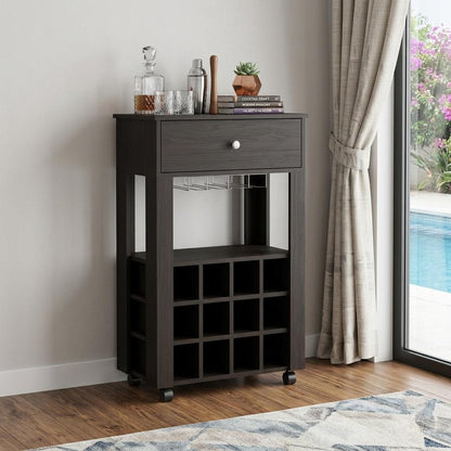 Black Rolling Bar Cart With Wine Storage HomeRoots