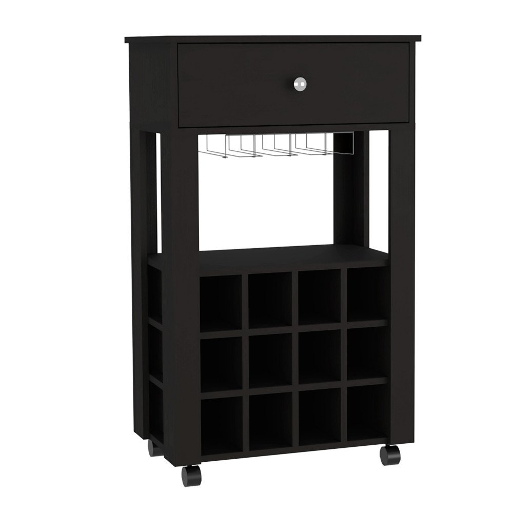 Black Rolling Bar Cart With Wine Storage HomeRoots
