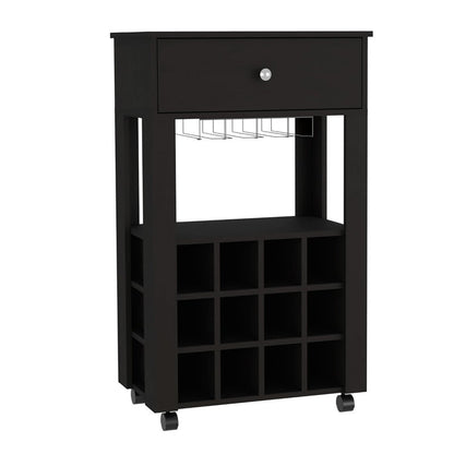 Black Rolling Bar Cart With Wine Storage HomeRoots