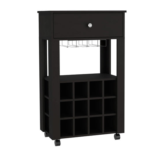 Black Rolling Bar Cart With Wine Storage HomeRoots