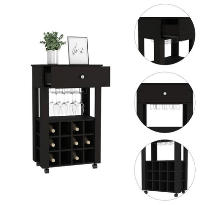 Black Rolling Bar Cart With Wine Storage HomeRoots
