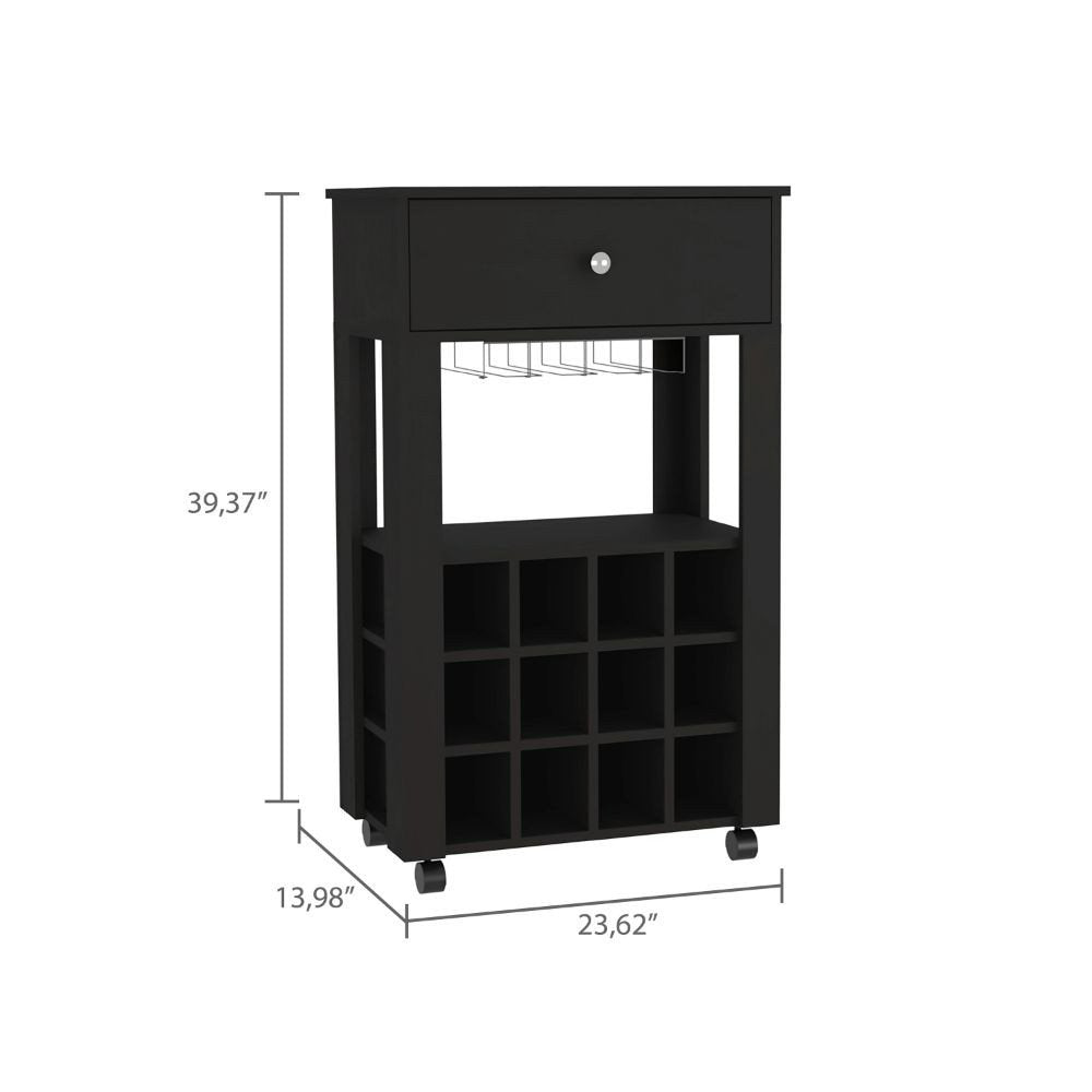 Black Rolling Bar Cart With Wine Storage HomeRoots