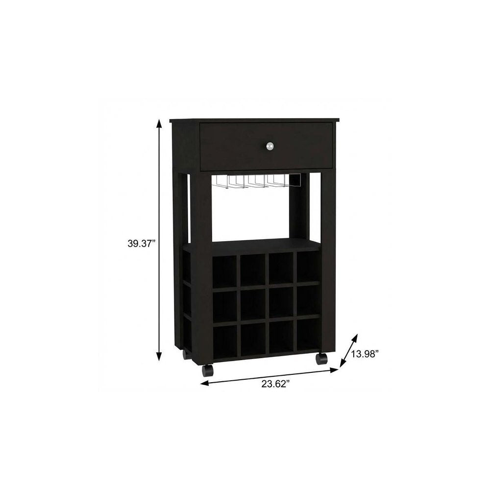 Black Rolling Bar Cart With Wine Storage HomeRoots