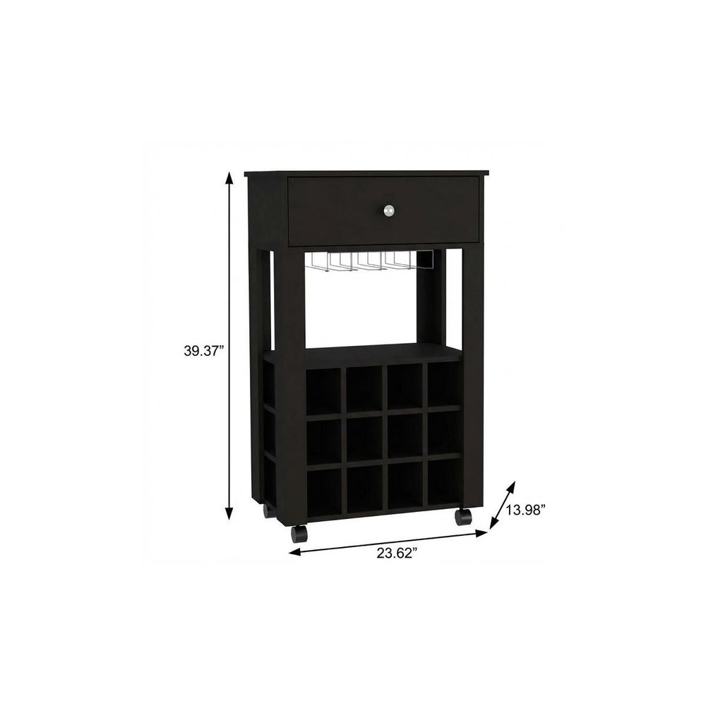 Black Rolling Bar Cart With Wine Storage