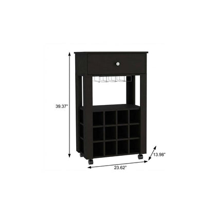 Black Rolling Bar Cart With Wine Storage HomeRoots