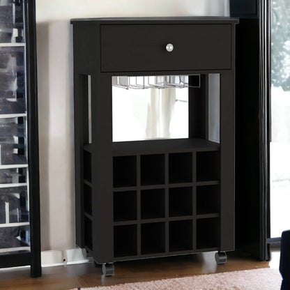 Black Rolling Bar Cart With Wine Storage HomeRoots