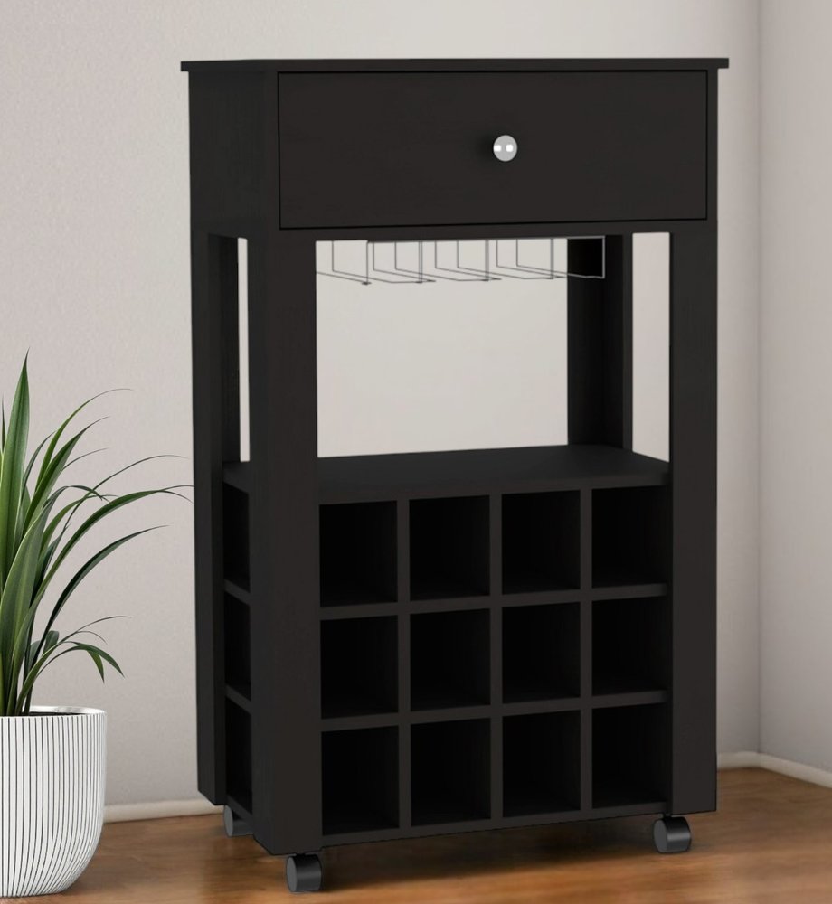 Black Rolling Bar Cart With Wine Storage HomeRoots