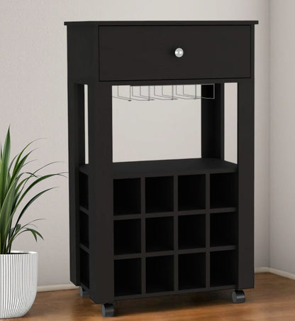 Black Rolling Bar Cart With Wine Storage HomeRoots