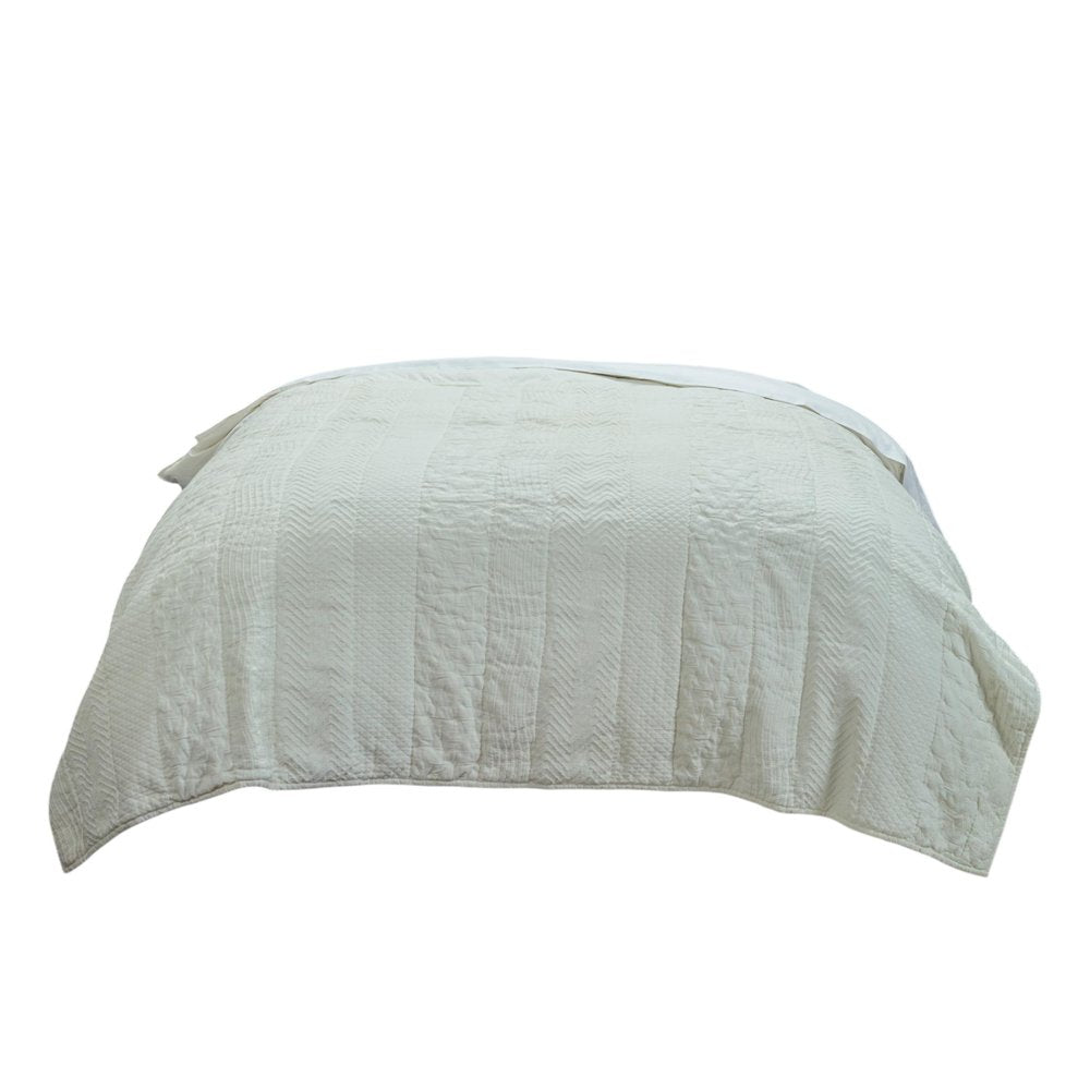 92" X 90" Ivory Striped Cotton Quilt — view 2