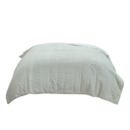 92" X 90" Ivory Striped Cotton Quilt