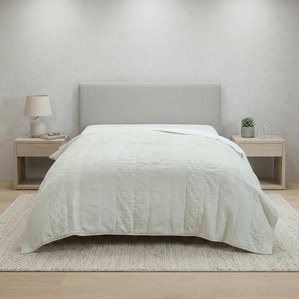 92" X 90" Ivory Striped Cotton Quilt — view 3