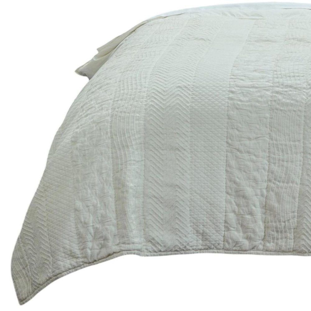 92" X 90" Ivory Striped Cotton Quilt — view 5