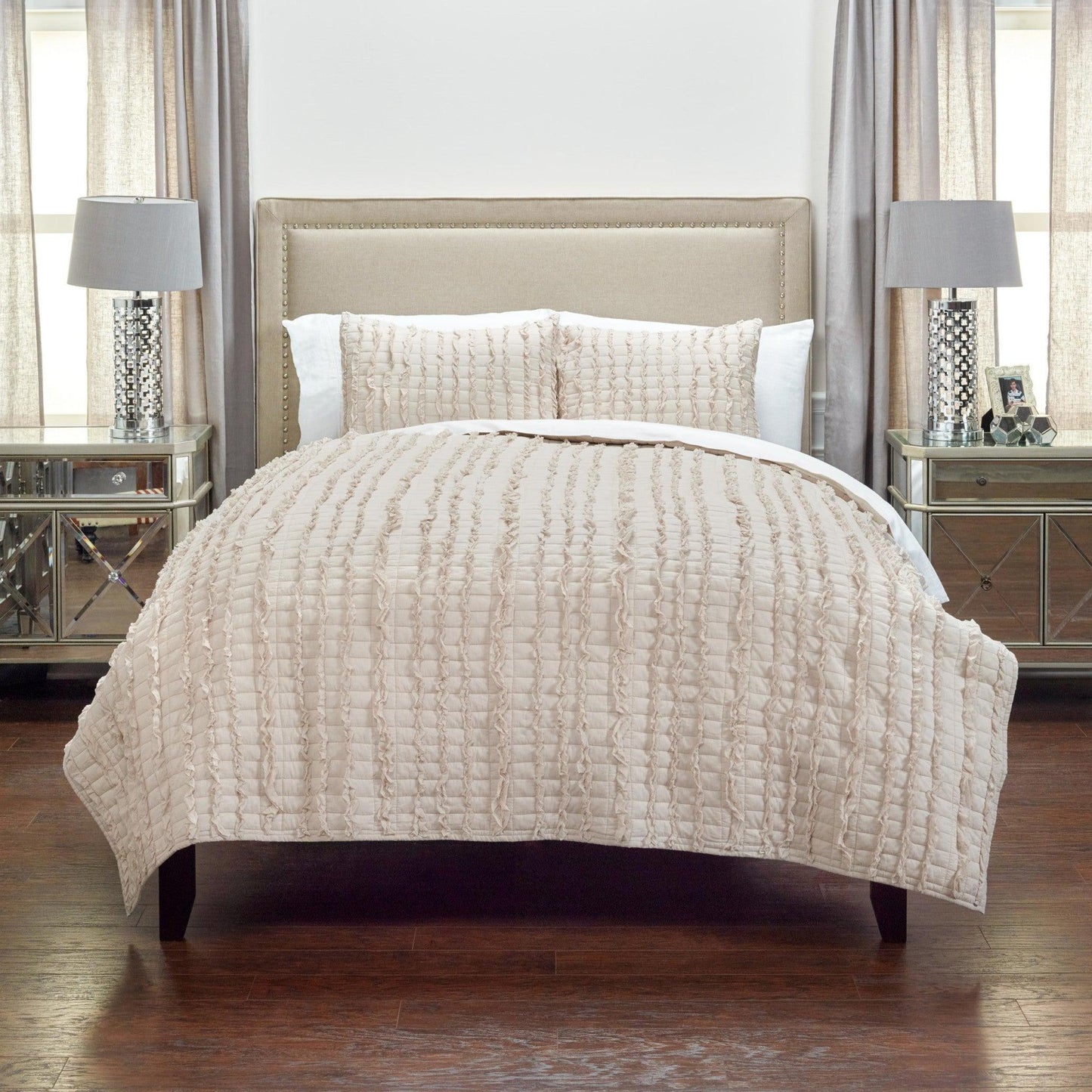 Light Blush Queen 100% Cotton 300 Thread Count Machine Washable Down Alternative Comforter - FurniFindUSA