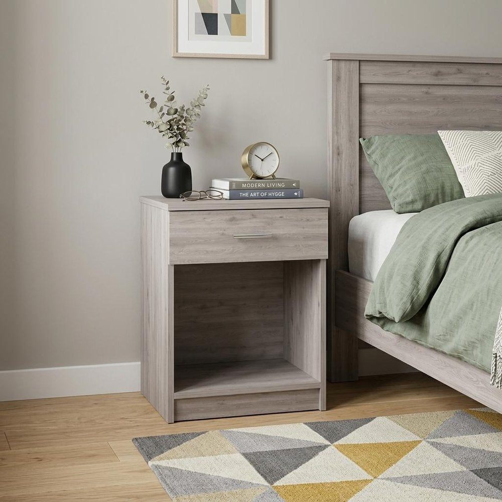 22" Light Gray Wood One Drawer Nightstand HomeRoots