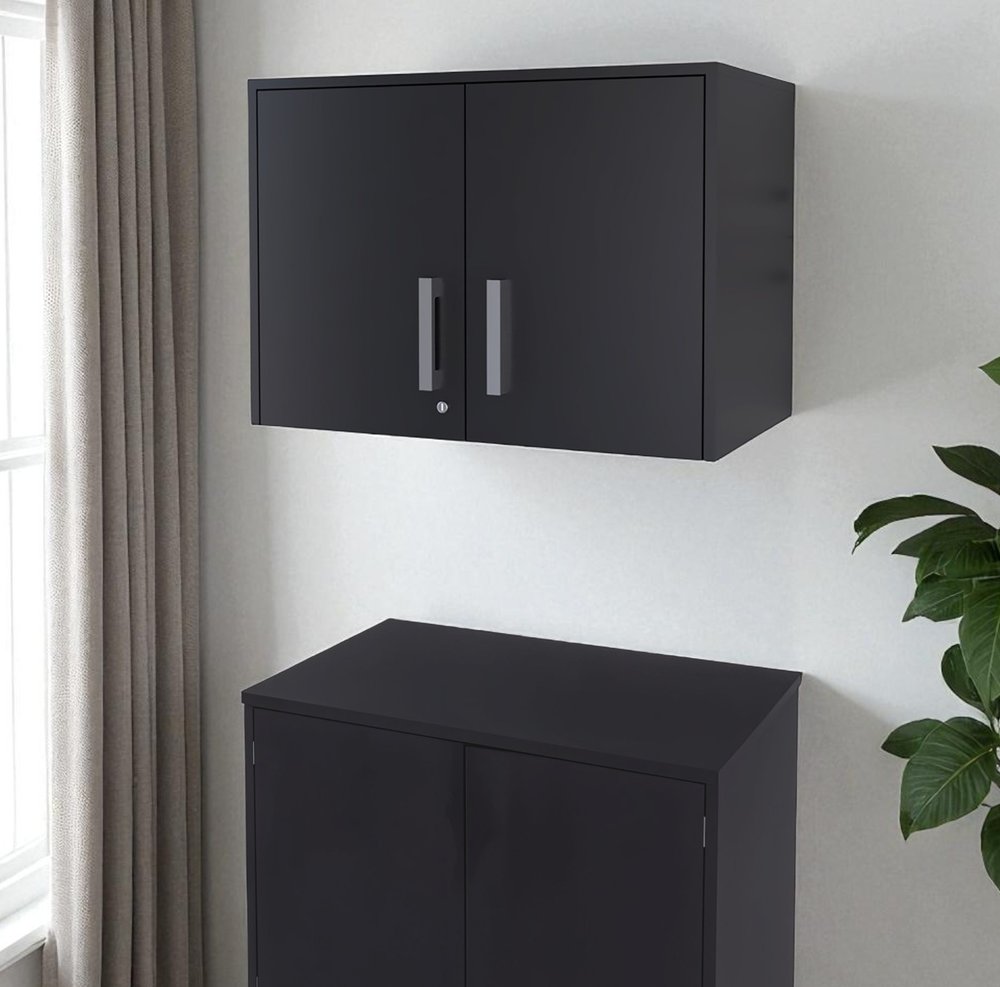 20" Black Wood Wall Mounted Storage Cabinet With Two Doors HomeRoots
