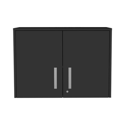20" Black Wood Wall Mounted Storage Cabinet With Two Doors HomeRoots