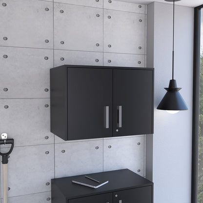 20" Black Wood Wall Mounted Storage Cabinet With Two Doors HomeRoots