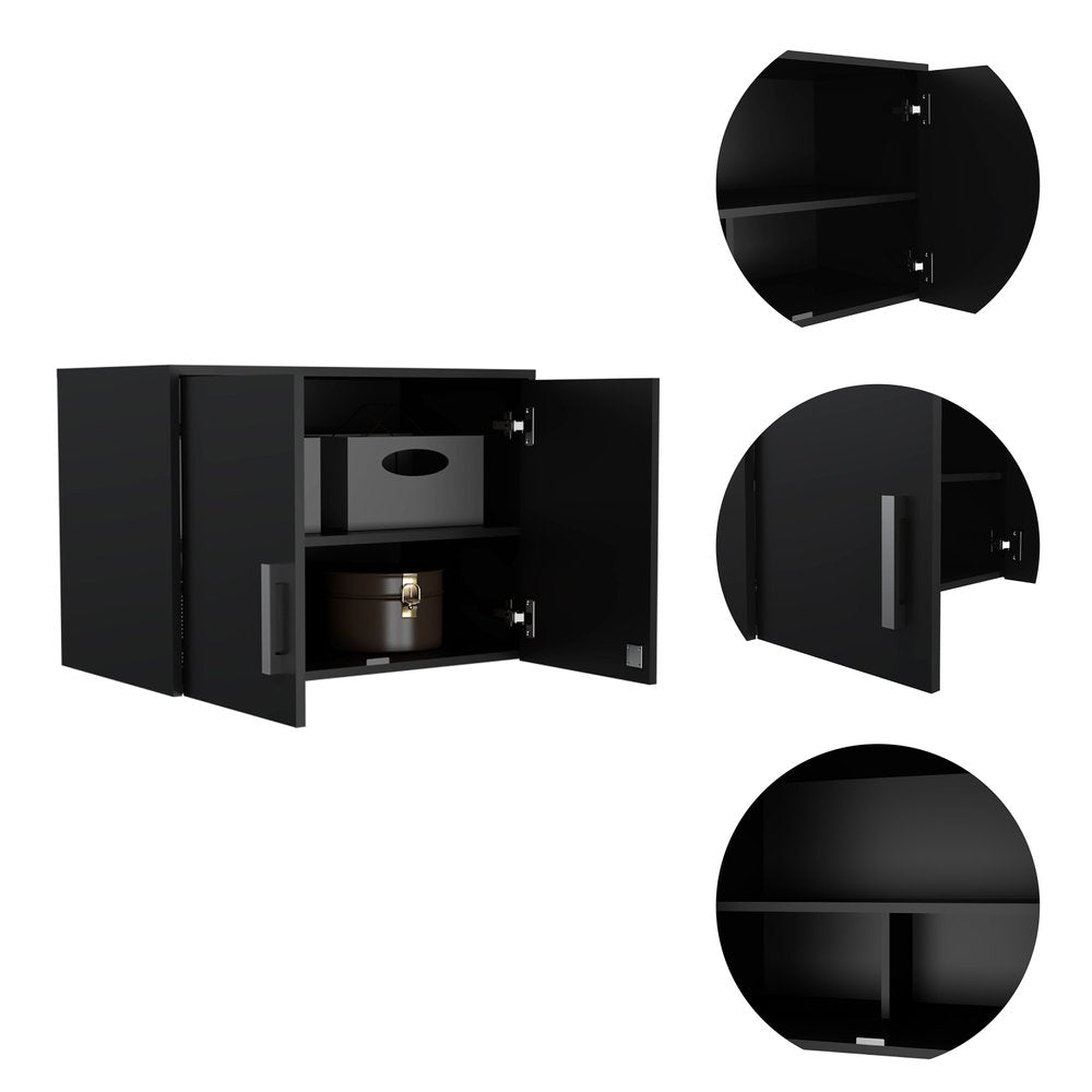 20" Black Wood Wall Mounted Storage Cabinet With Two Doors HomeRoots