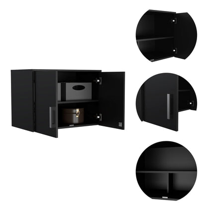 20" Black Wood Wall Mounted Storage Cabinet With Two Doors HomeRoots