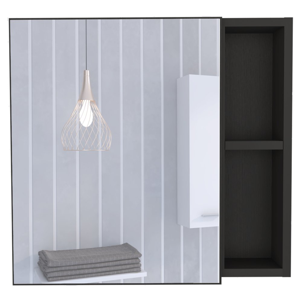 20" Black Wood Floating Single Door Bathroom Vanity And Medicine Cabinet With Mirror — view 1