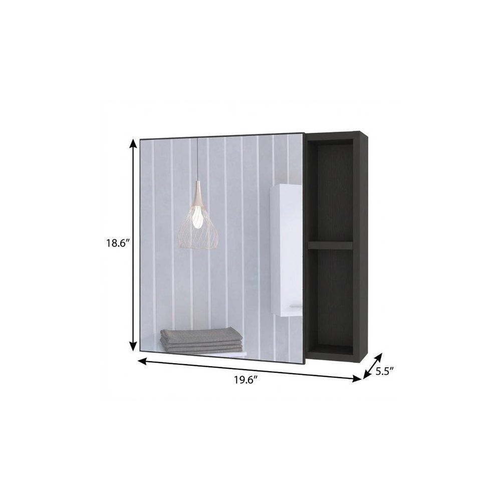 20" Black Wood Floating Single Door Bathroom Vanity And Medicine Cabinet With Mirror — view 3