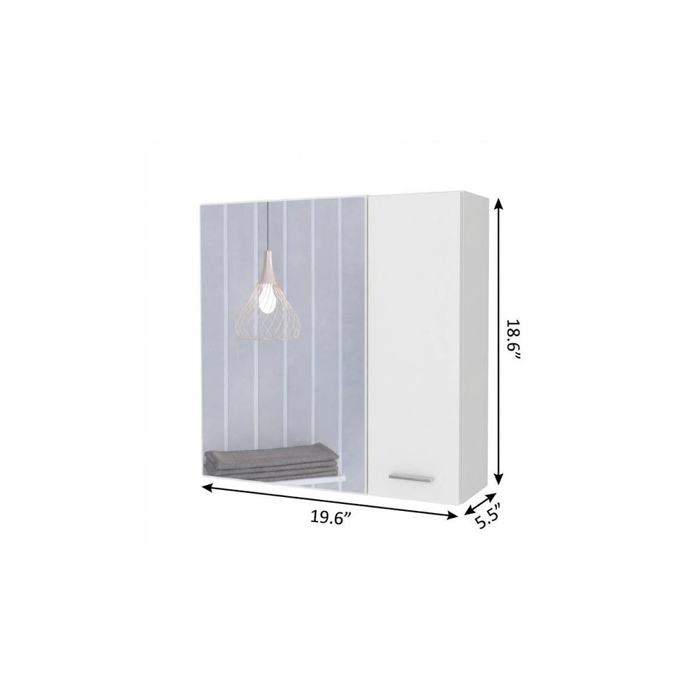 20" White Wood Freestanding Single Door Bathroom Vanity And Medicine Cabinet With Mirror — view 3