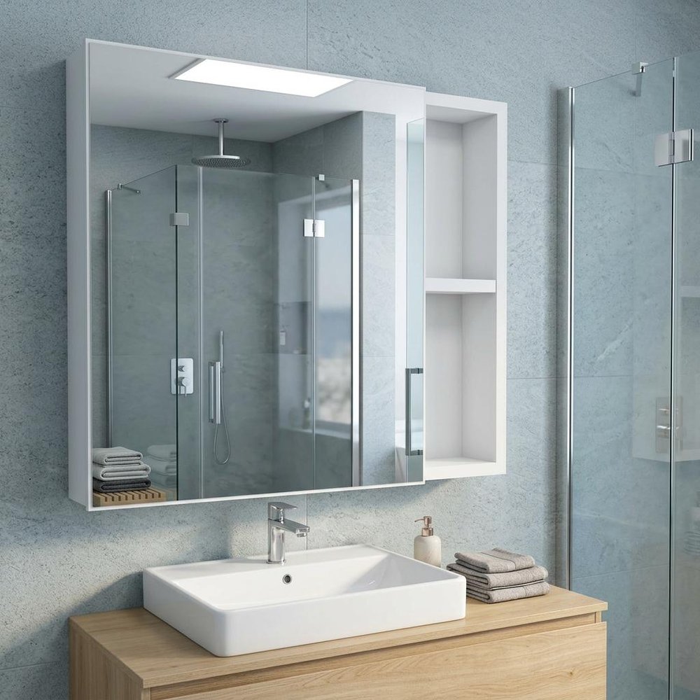20" White Wood Freestanding Single Door Bathroom Vanity And Medicine Cabinet With Mirror — view 4