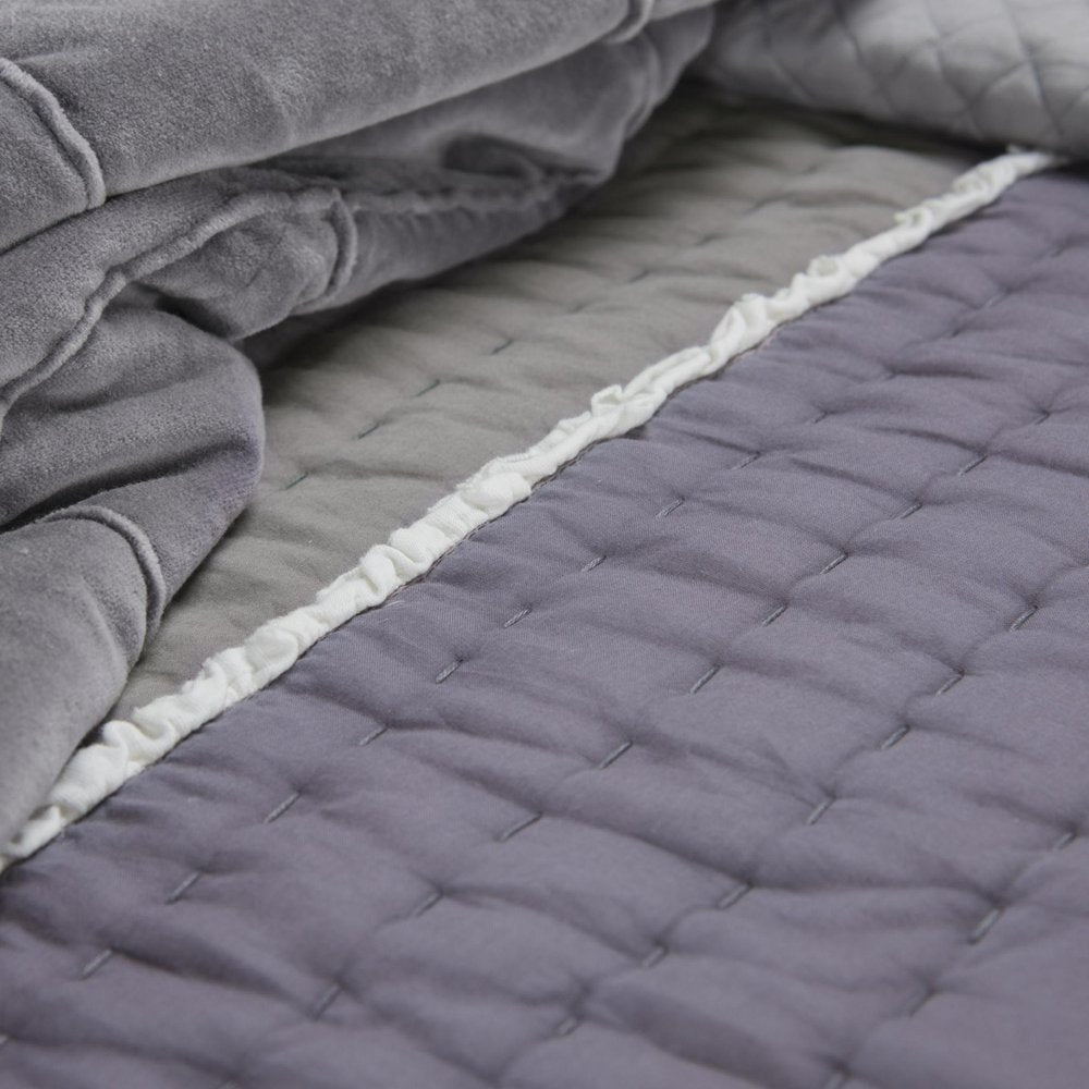 92" X 106" Cream Gray And Pale Purple Striped Cotton Quilt — view 1