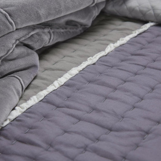 92" X 106" Cream Gray And Pale Purple Striped Cotton Quilt