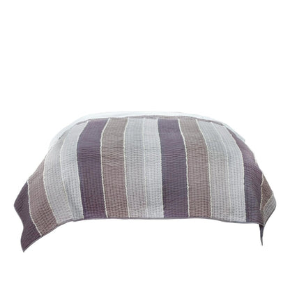 92" X 106" Cream Gray And Pale Purple Striped Cotton Quilt