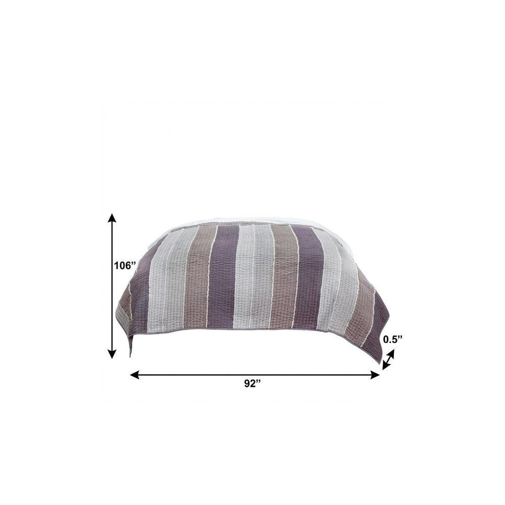 92" X 106" Cream Gray And Pale Purple Striped Cotton Quilt — view 5