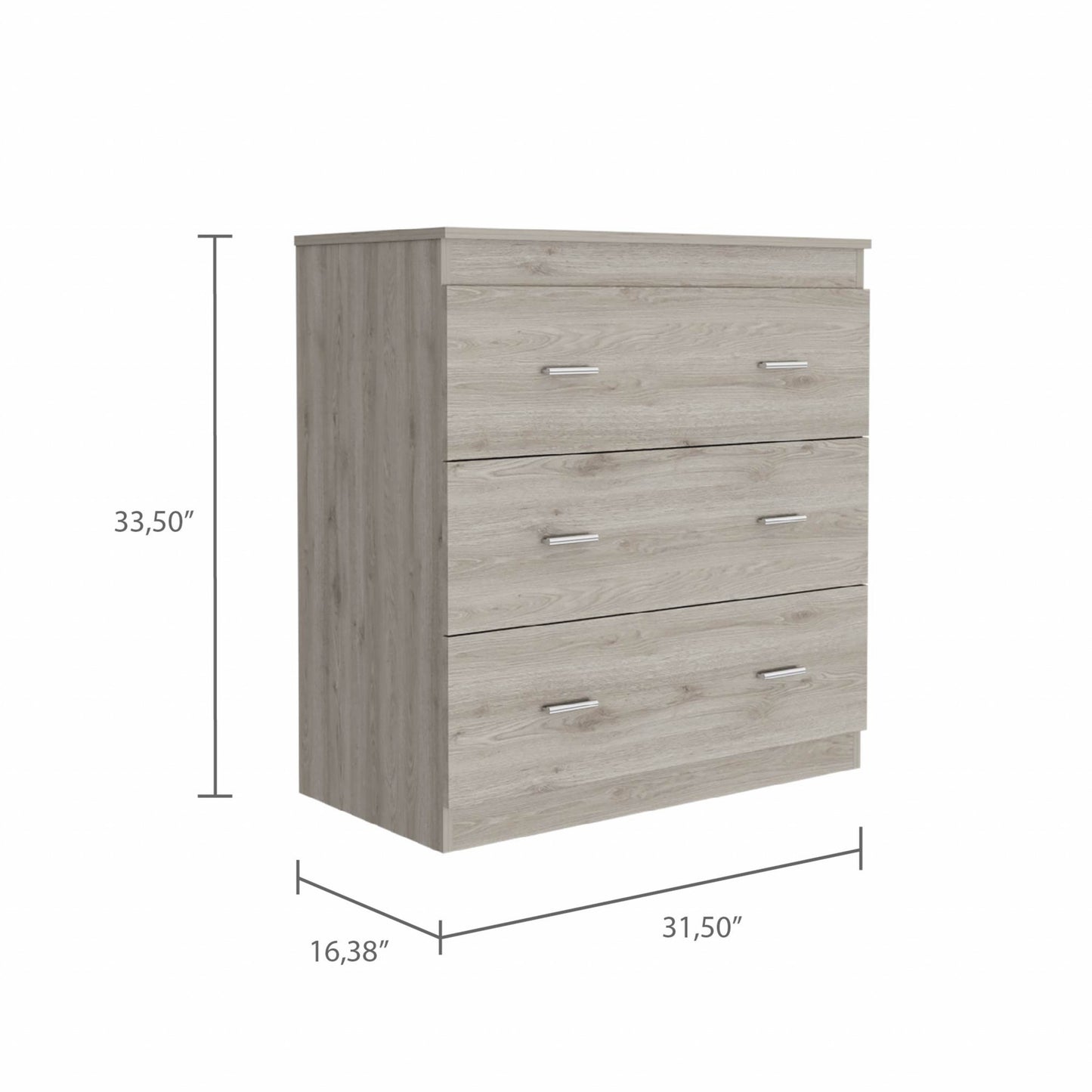 32" Light Grey Manufactured Wood Three Drawer Dresser