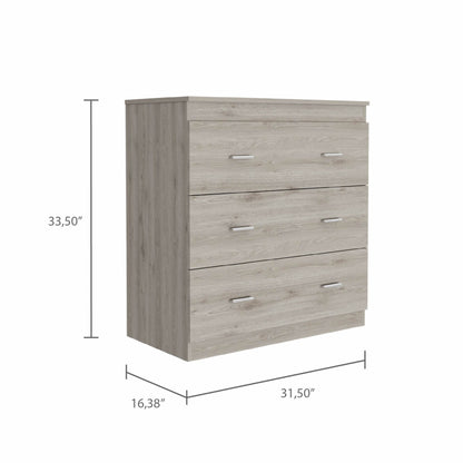 32" Light Grey Manufactured Wood Three Drawer Dresser