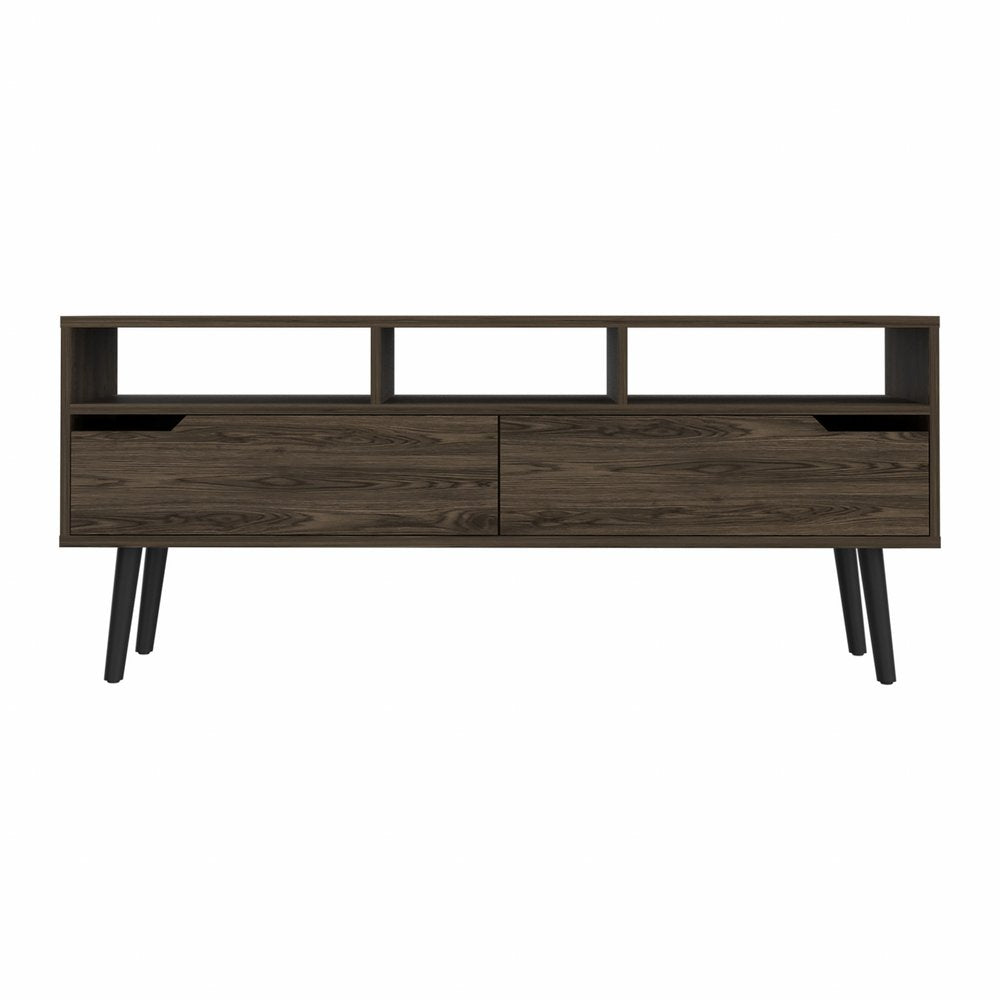 54" Dark Brown Walnut Enclosed and Open Storage TV Stand HomeRoots