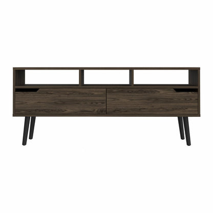 54" Dark Brown Walnut Enclosed and Open Storage TV Stand HomeRoots