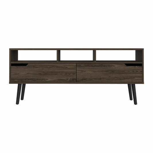 54" Dark Brown Walnut Enclosed and Open Storage TV Stand HomeRoots