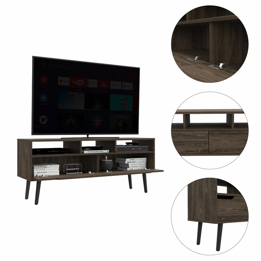 54" Dark Brown Walnut Enclosed and Open Storage TV Stand HomeRoots