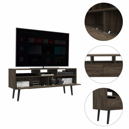 54" Dark Brown Walnut Enclosed and Open Storage TV Stand HomeRoots