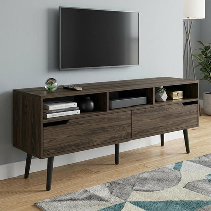 54" Dark Brown Walnut Enclosed and Open Storage TV Stand HomeRoots