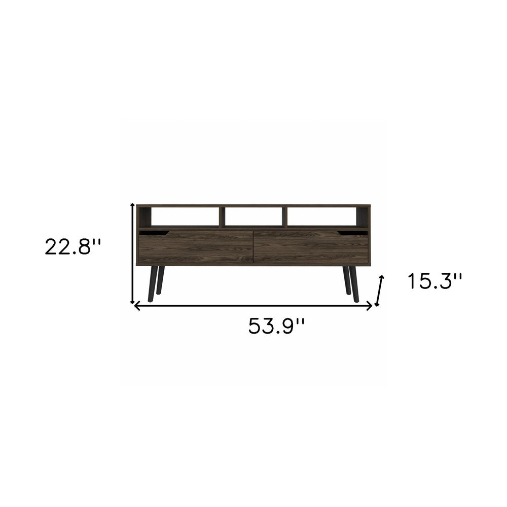 54" Dark Brown Walnut Enclosed and Open Storage TV Stand HomeRoots