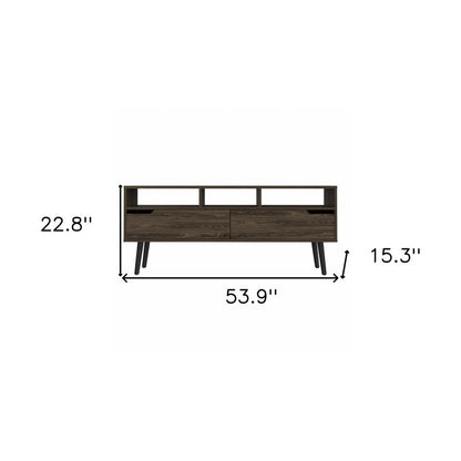 54" Dark Brown Walnut Enclosed and Open Storage TV Stand HomeRoots