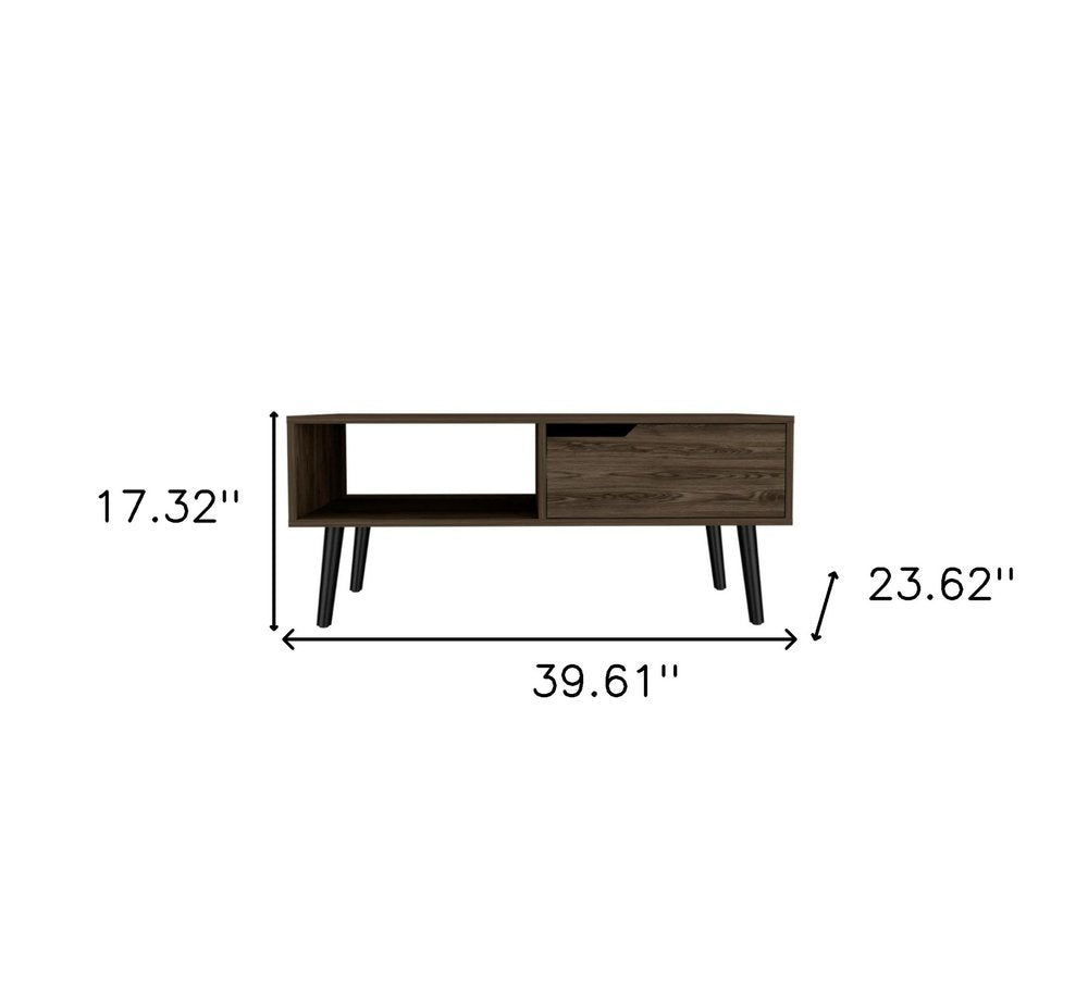 40" Brown And Black Coffee Table With Drawer And Shelf HomeRoots
